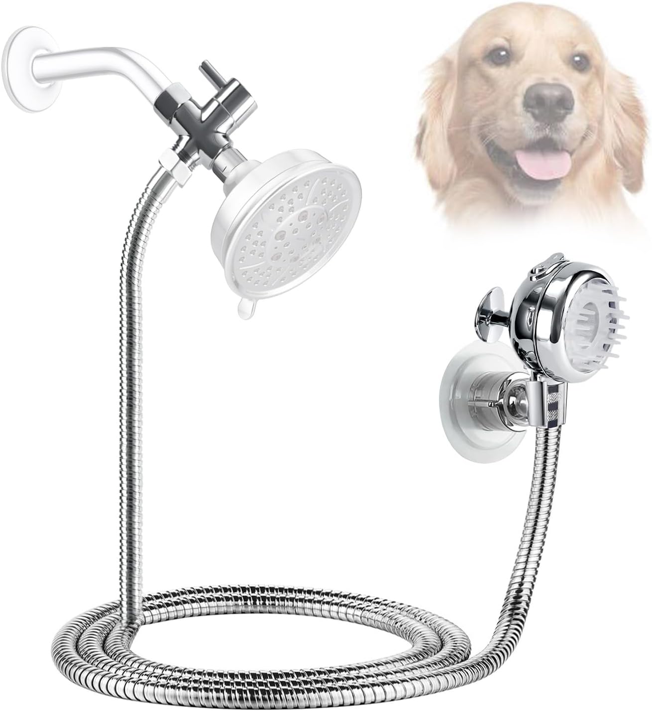 Pet Shower Set with 8.2Ft Hose for Bathroom Shower Arm (Suction Holder)