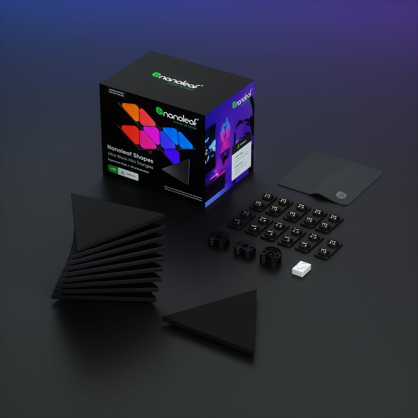 Shapes Wifi and Thread Smart RGBW 16M+ Color LED Dimmable Gaming and Home Decor Wall Lights Expansion Pack (Mini Black Triangles (10 Pack))