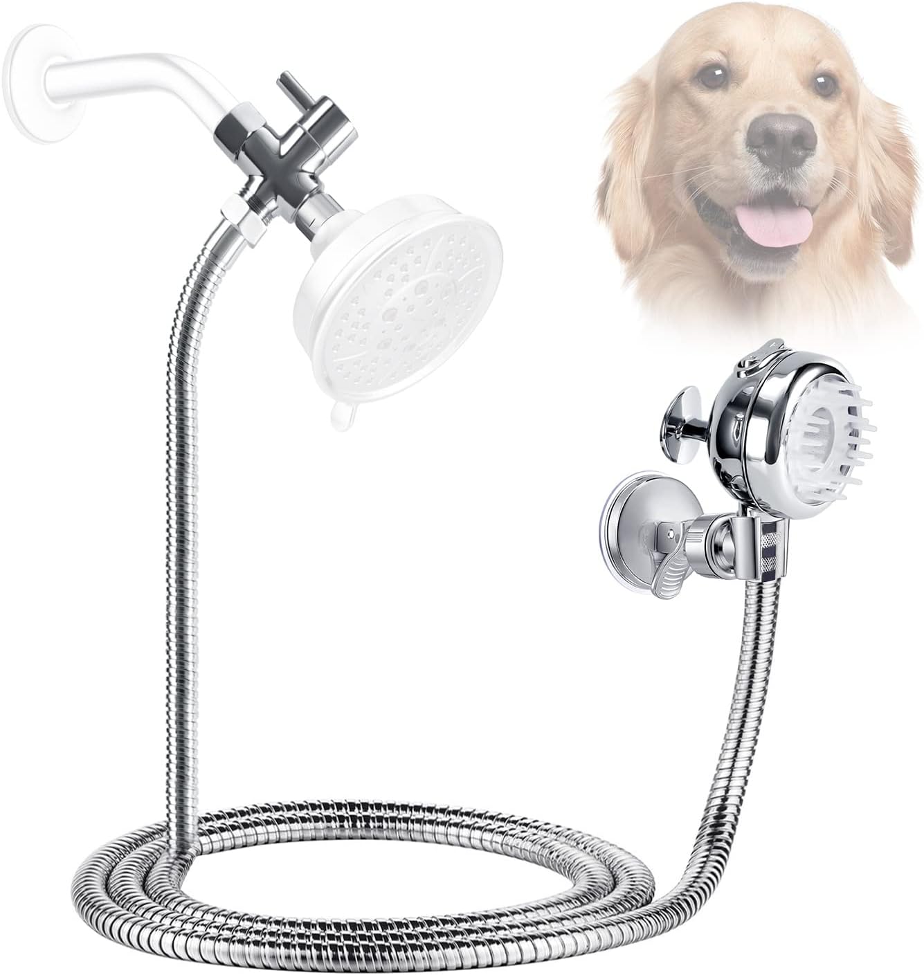 Pet Shower Set with 8.2Ft Hose for Bathroom Shower Arm (Suction Holder)