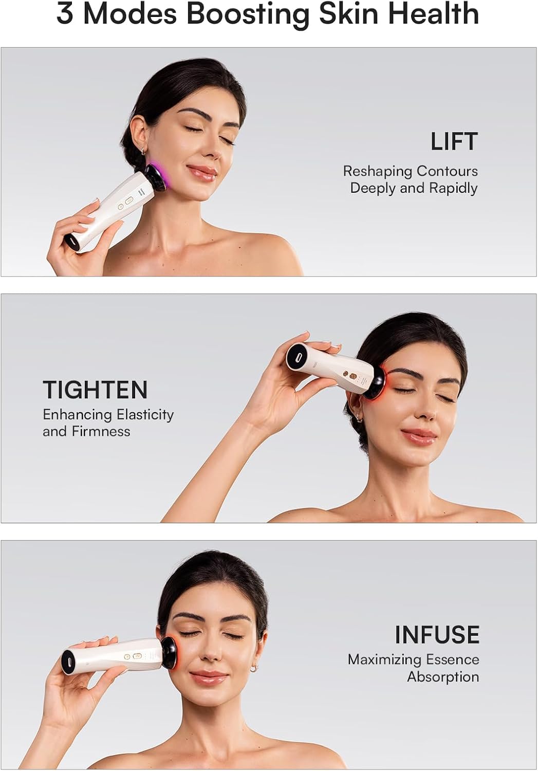 Microcurrent Facial Device, 3-In-1 Facial Massager Red Light Therapy Beauty Device for Face and Neck Skin Rejuvenation Lifting, Tightening, Infusing, Effective Wrinkle and Puffiness Reduction