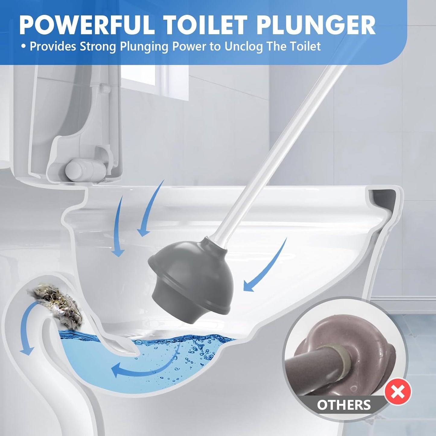 Toilet Plunger and Brush with Holder, Bowl Brush and Heavy Duty Toilet Plunger Set with Ventilated Holder, 2-In-1 Toilet Brush and Plunger Combo for 5.3-Inch Toilet Drain New Pack (White, 1)