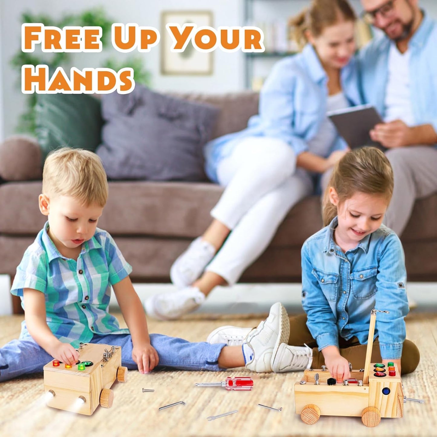Busy Board,Montessori Screwdriver Board Set for 2-6 Years Old,Montessori Busy Board with LED Light,Wooden Sensory Toys for Boys & Girls,Christmas & Birthday Gift