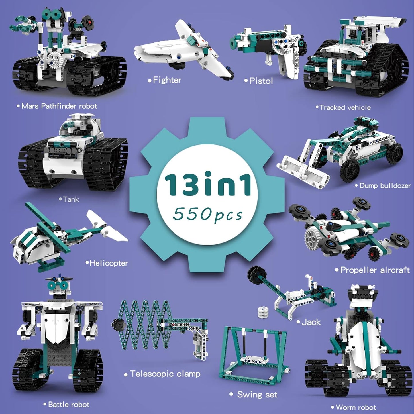 Technique Car Building Blocks Set, 13In1 Remote & APP Control Tracked Racer/Robot/Truck/Tank/Plane, STEM Kits for Kids Age 8-10, Building Toy Gifts for Boys Girls 8-16, (550 PCS)