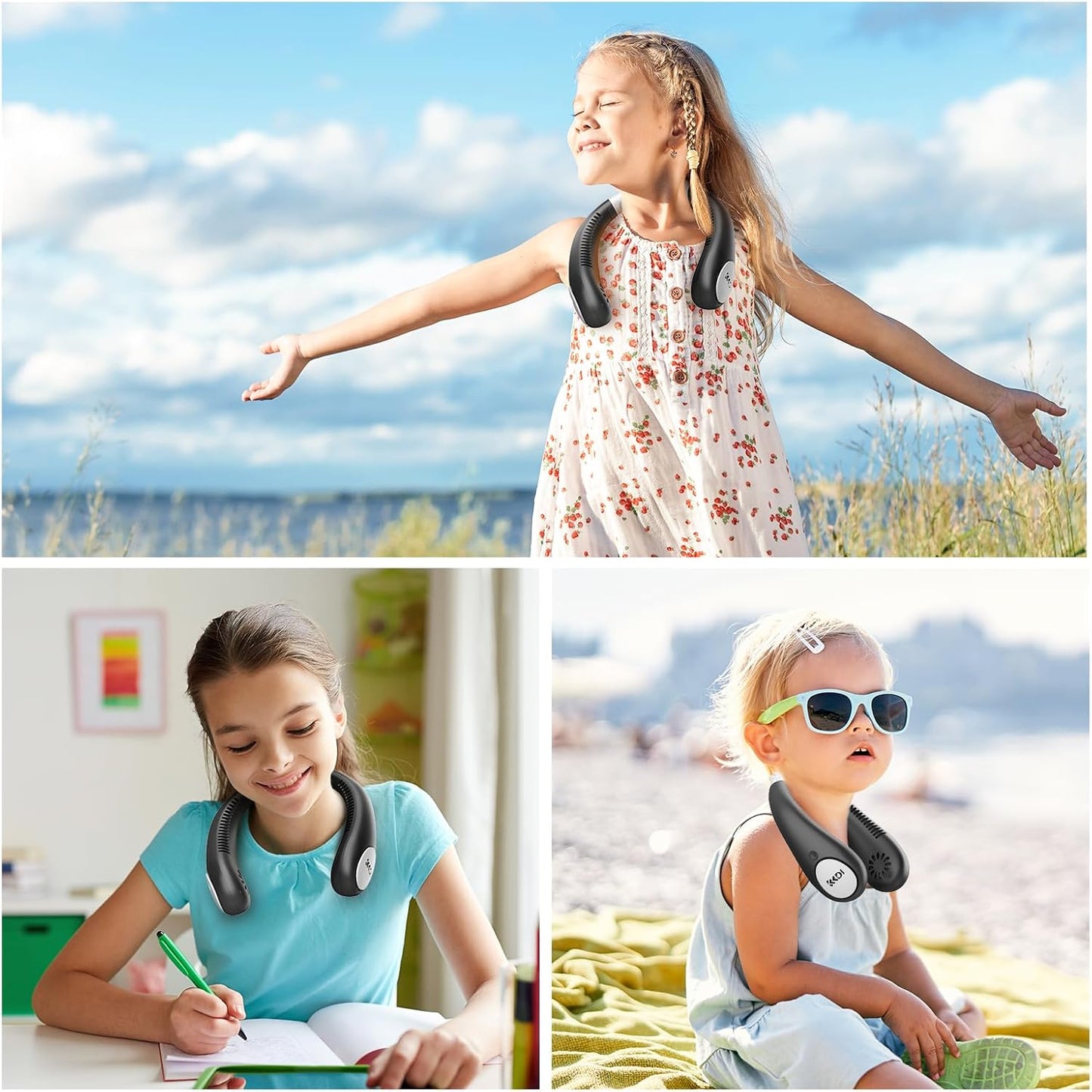 Kids Neck Fan, Portable Bladeless Fans for Kid 4-14Y Girls & Boys, 2600Mah USB Personal Mini Cooling Fan for Travel/Camping/Study, 4 Speeds, Lightweight, Compact, Perfect Summer Gifts for Kids