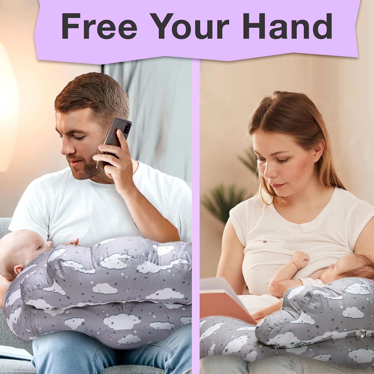 Nursing Pillow – plus Size Breastfeeding Pillows with Security Fence for Enhanced Support & Comfort – Removable Cotton Cover, Adjustable Waist Strap, Newborn Essentials Must Haves Baby Registry Search