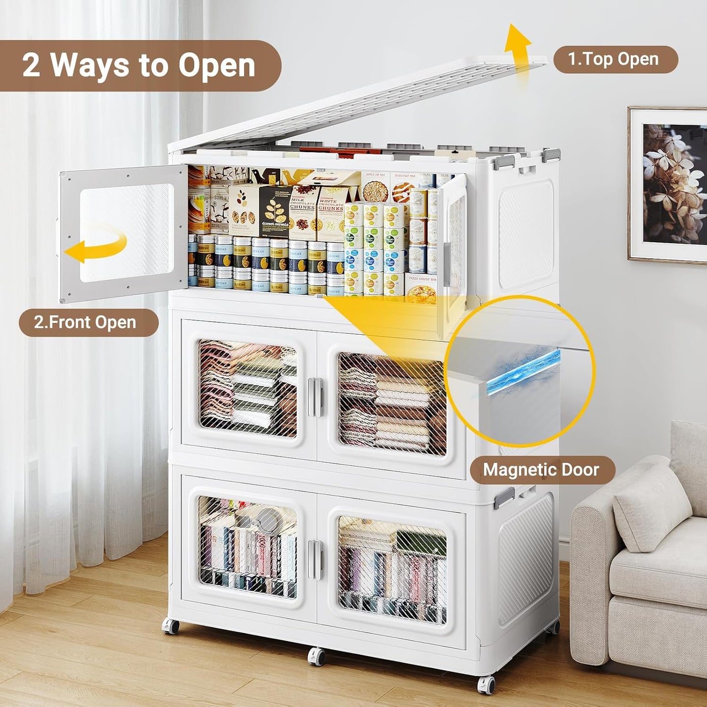 165Gal Extra Large Storage Bins with Lid, 660Qt Plastic Stackable Storage Bins with Wheels, Collapsible Closet Organizer and Storage Drawers, Storage Cabinets for Home, Office, 3 Pack, White