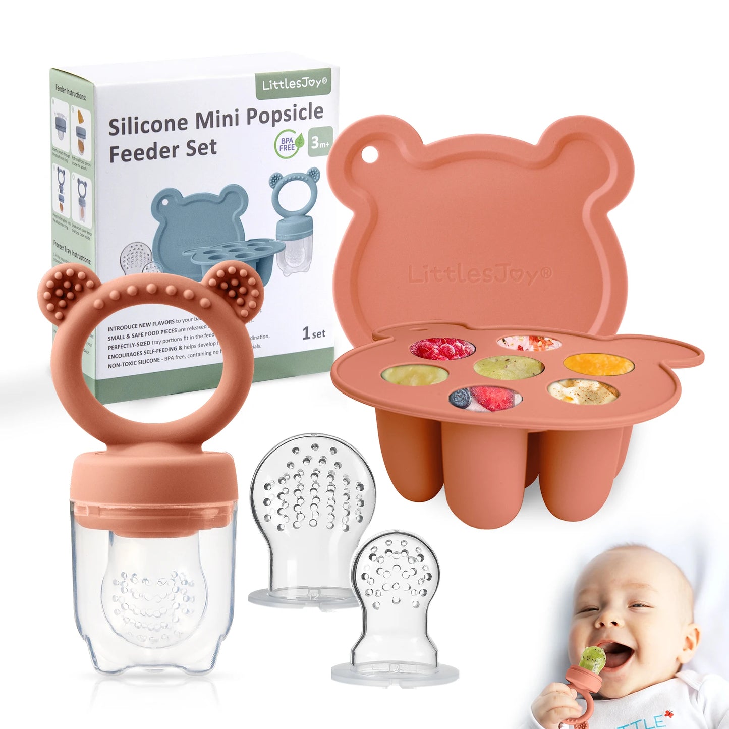 Gift Set-Animal Design Baby Fruit Feeder Freezer Tray Baby Food Frozen Breast Milk Ice Cube Mold Fruit Feeder Set with Nipples
