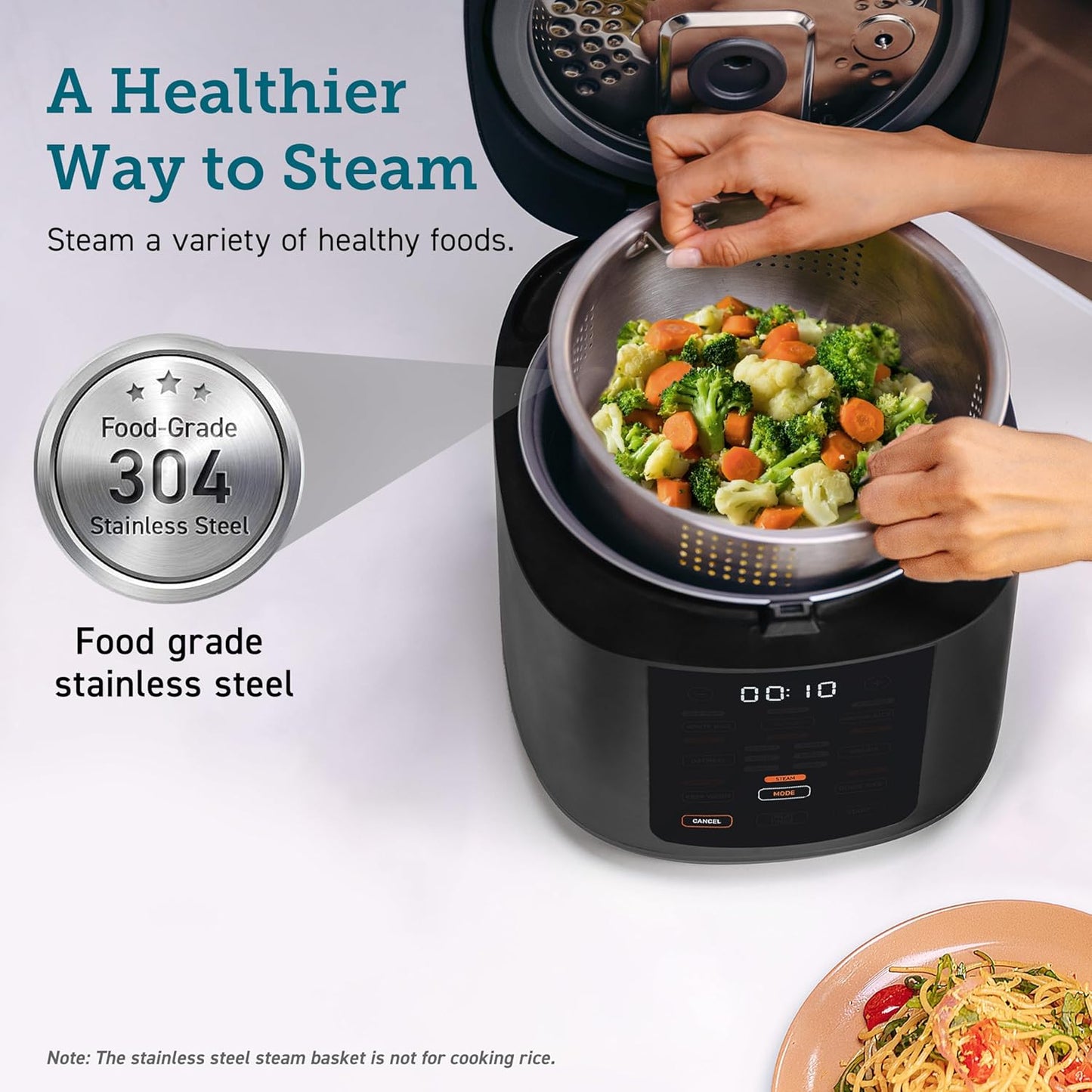 Rice Cooker 10 Cup, 24H Keep Warm, 18 Functions Fuzzy Logic Rice Maker with Stainless Steel Steamer Basket, Sautรฉ, Slow Cooker, Black