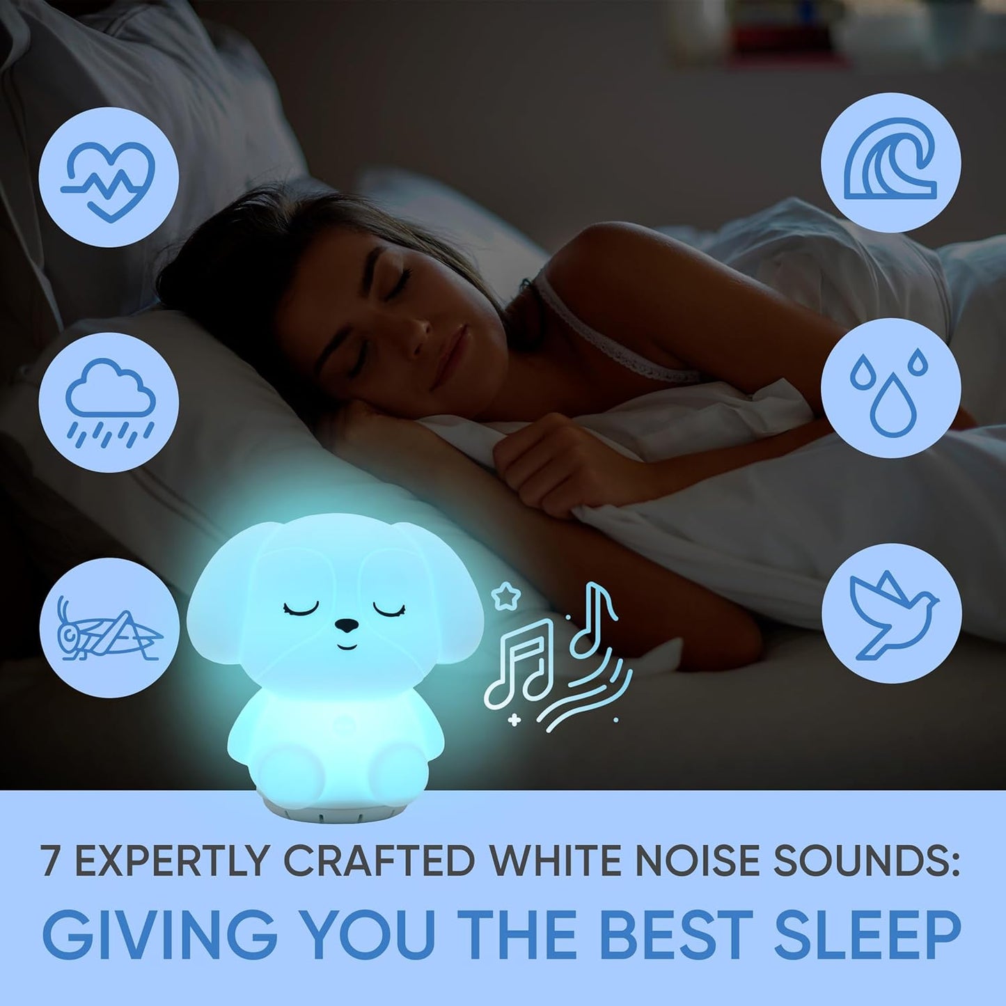 Mindfulness 'Breathing Puppy' | 4-7-8 Guided Visual Meditation Breathing Light | 3 in 1 Device with Night Light & Noise Machine for ADHD Anxiety Stress Relief Sleep - Gift for Kids Adult Women Men