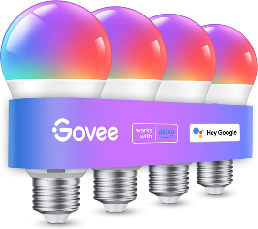 Smart Light Bulbs, Color Changing Light Bulb, Work with Alexa and Google Assistant, 16 Million Colors RGBWW, Wifi & Bluetooth LED Light Bulbs, Music Sync, A19, 800 Lumens, 4 Pack