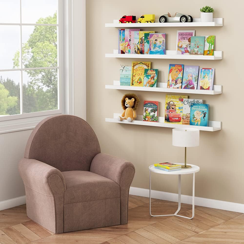 White Floating Shelves for Wall 36 Inches Long 4-Pack, Large Nursery Book Shelves Bookshelf for Kids Bedroom, Wood Picture Ledge Shelf with Lip for Living Room Decor Photo Frames Legos Display