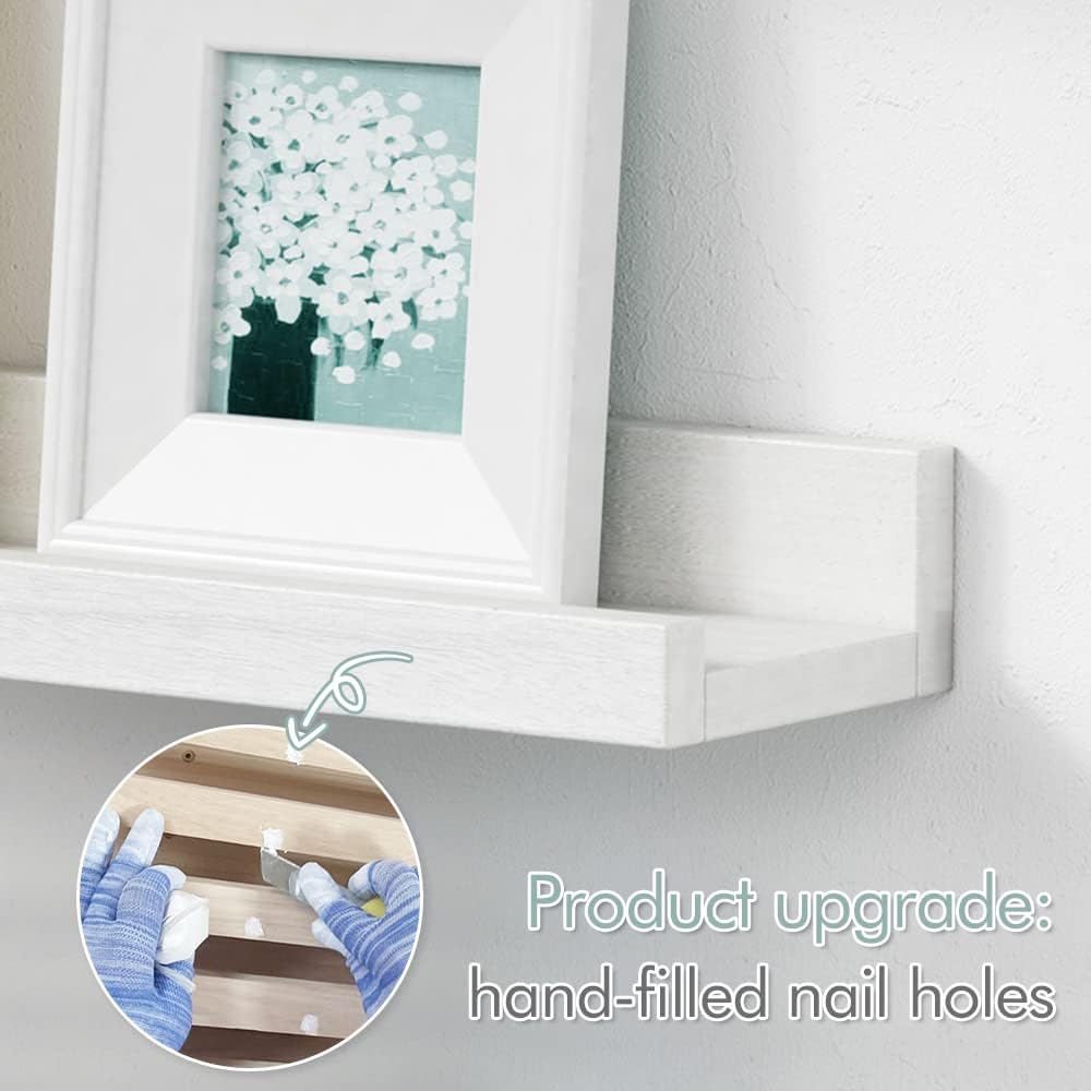 White Floating Shelves for Wall 36 Inches Long 4-Pack, Large Nursery Book Shelves Bookshelf for Kids Bedroom, Wood Picture Ledge Shelf with Lip for Living Room Decor Photo Frames Legos Display