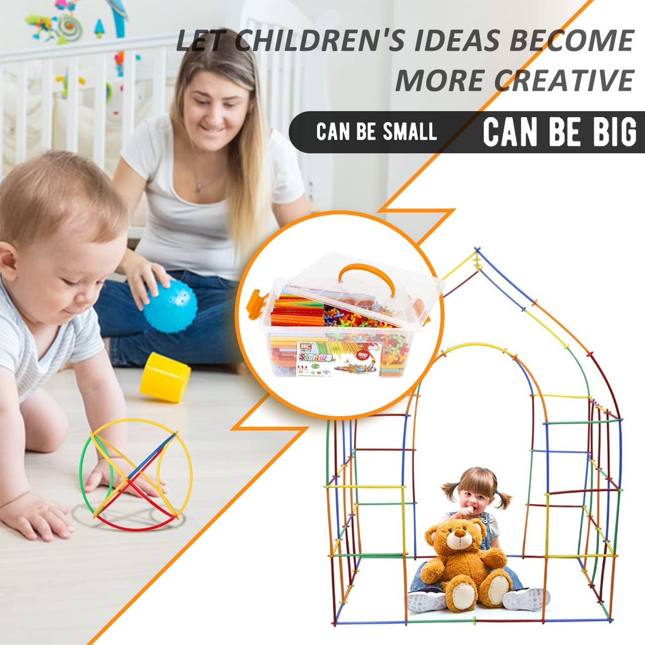Straw Constructor Toys STEM Building 600Pcs Toy Interlocking Plastic Engineering Thin Tube Blocks Educational Kit for 3 4 5 6 7Years Kids Boys and Girls Gift