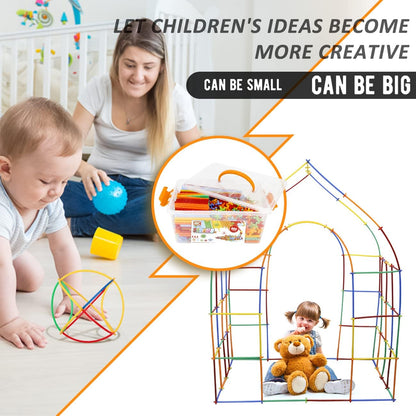 Straw Constructor Toys STEM Building 600Pcs Toy Interlocking Plastic Engineering Thin Tube Blocks Educational Kit for 3 4 5 6 7Years Kids Boys and Girls Gift