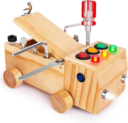 Busy Board,Montessori Screwdriver Board Set for 2-6 Years Old,Montessori Busy Board with LED Light,Wooden Sensory Toys for Boys & Girls,Christmas & Birthday Gift