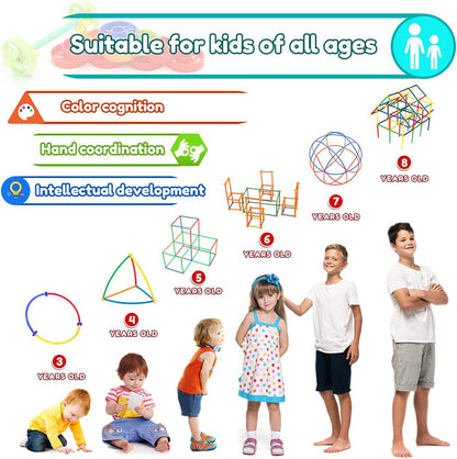 Straw Constructor Toys STEM Building 600Pcs Toy Interlocking Plastic Engineering Thin Tube Blocks Educational Kit for 3 4 5 6 7Years Kids Boys and Girls Gift