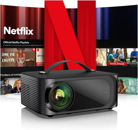 [Netflix-Licensed/1200 Ansi]Outdoor-Projector-4K with Wifi6 and Bluetooth, Smart TV OS & Doiby Audio, Portable Projector with Netflix/Youtube/Primevideo,  1080P Movie Proyector with 300''Display