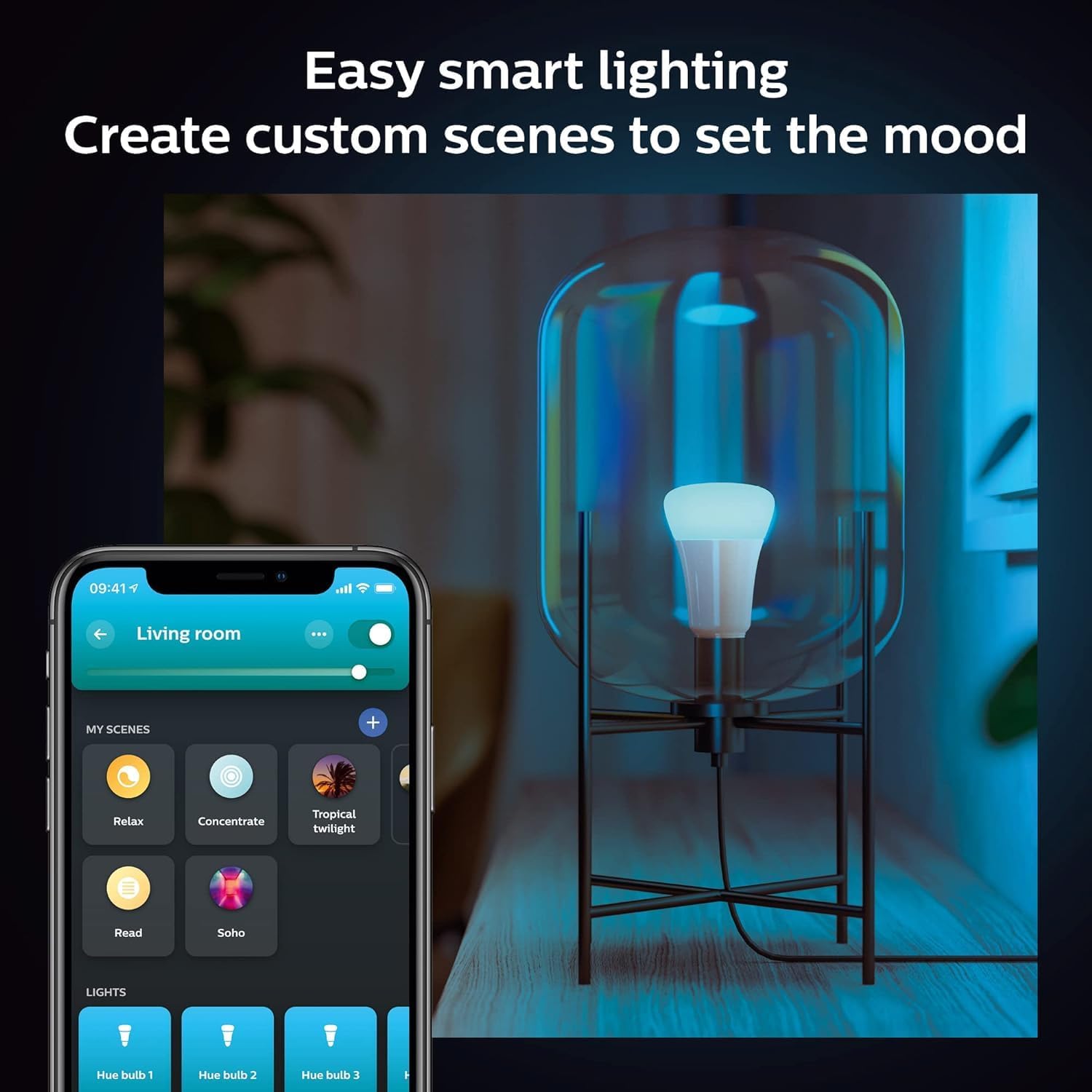 Smart Light Starter Kit - Includes (1) Bridge and (2) 60W A19 LED Bulb, White and Color Ambiance Color-Changing Light, 800LM, E26 - Control with App or Voice Assistant