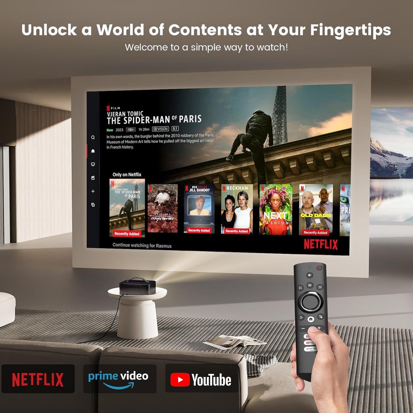 [Netflix-Licensed/1200 Ansi]Outdoor-Projector-4K with Wifi6 and Bluetooth, Smart TV OS & Doiby Audio, Portable Projector with Netflix/Youtube/Primevideo,  1080P Movie Proyector with 300''Display