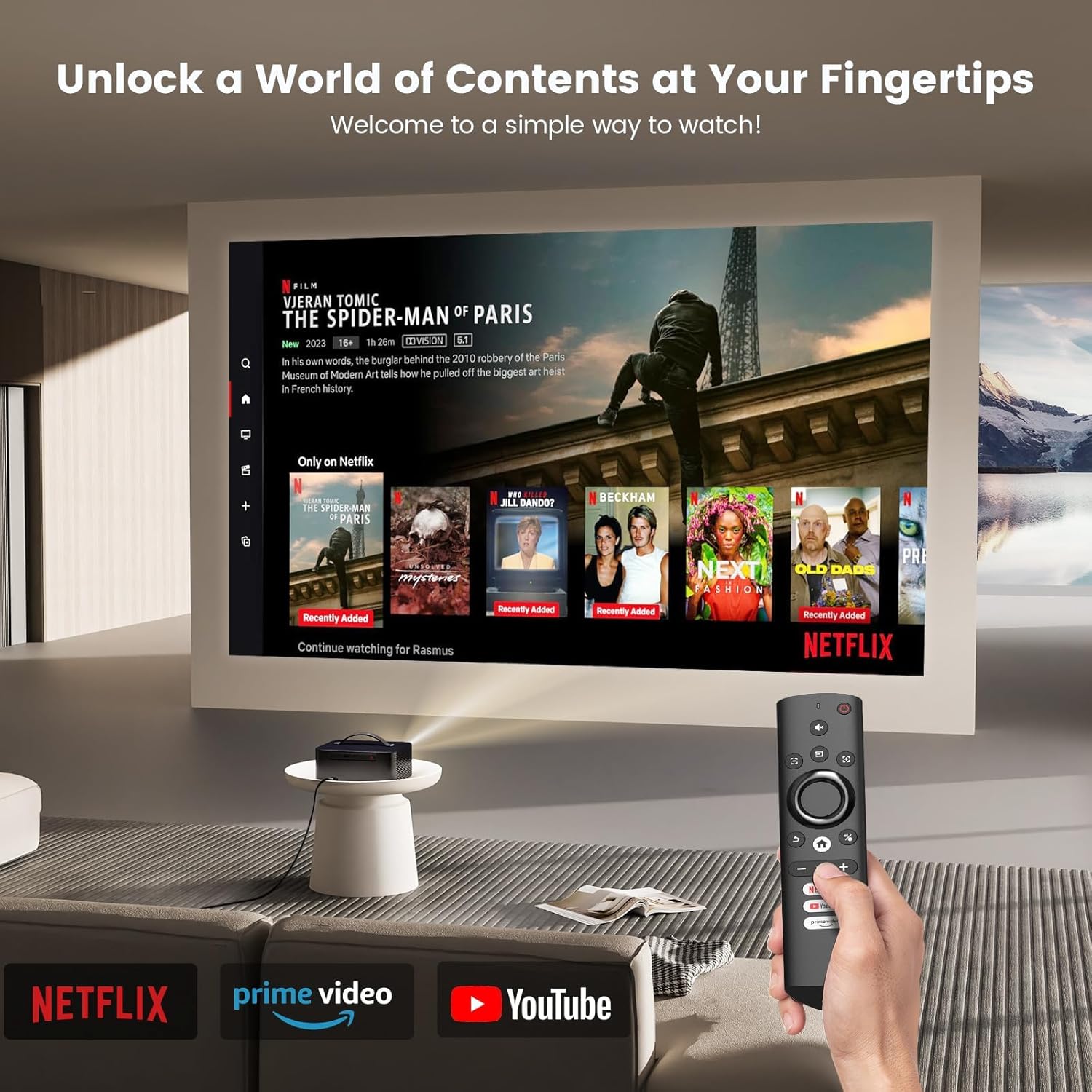 [Netflix-Licensed/1200 Ansi]Outdoor-Projector-4K with Wifi6 and Bluetooth, Smart TV OS & Doiby Audio, Portable Projector with Netflix/Youtube/Primevideo,  1080P Movie Proyector with 300''Display