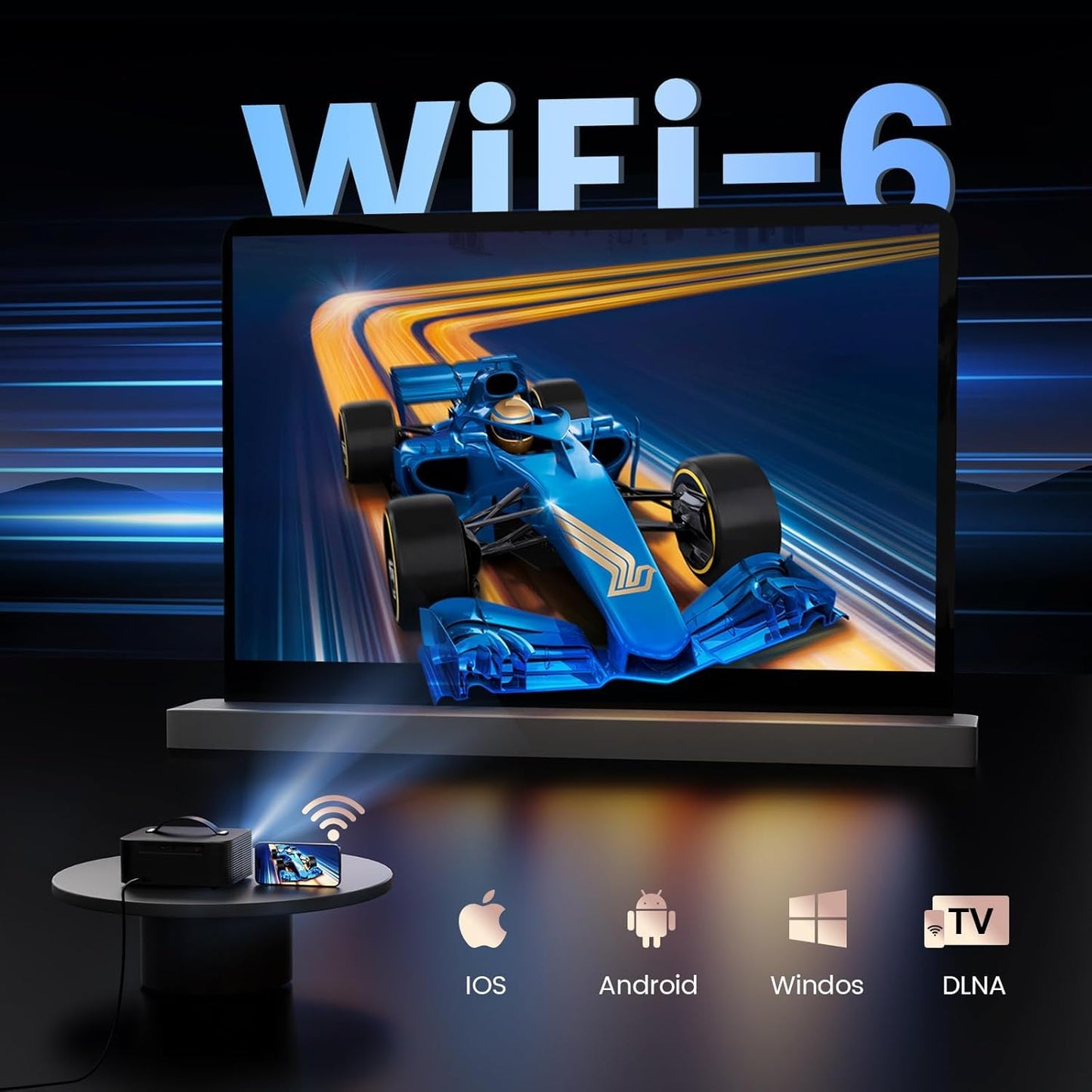 [Netflix-Licensed/1200 Ansi]Outdoor-Projector-4K with Wifi6 and Bluetooth, Smart TV OS & Doiby Audio, Portable Projector with Netflix/Youtube/Primevideo,  1080P Movie Proyector with 300''Display