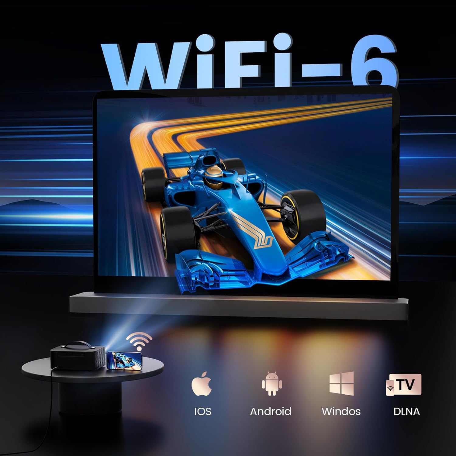 [Netflix-Licensed/1200 Ansi]Outdoor-Projector-4K with Wifi6 and Bluetooth, Smart TV OS & Doiby Audio, Portable Projector with Netflix/Youtube/Primevideo,  1080P Movie Proyector with 300''Display