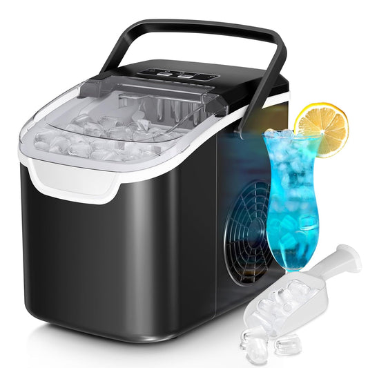 Countertop Ice Maker, 26 Lbs/Day Ice Production, 2 Sizes, 8 Ice Cubes in 6 Minutes - Portable Mini, Energy Efficient, with Basket/Scoop for Home/Party/Travel/Camping/Bar