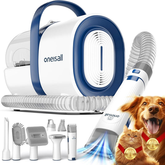 Oneisall Dog Grooming Vacuum, Pet Grooming Vacuum with Clipper Nail Grinder, 1.5L Dust Cup Dog Deshedding Vacuum Brush with 7 Pet Grooming Tools for Shedding Pet Hair, Home Cleaning