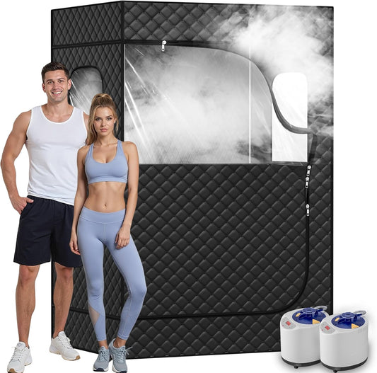 2 Person Portable Steam Sauna for Home, 1 or 2 Person Full Body Home Spa with 2 Foldable Chairs,9 Levels of Sauna Box with Remote Control, (Black, Large)