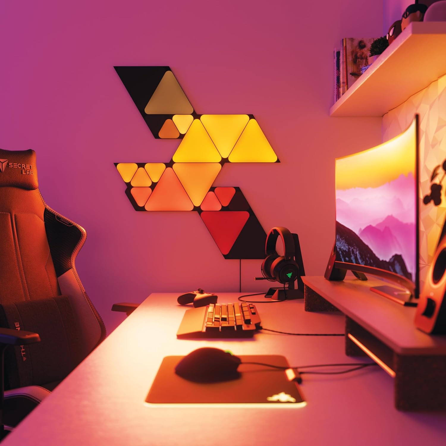 Shapes Wifi and Thread Smart RGBW 16M+ Color LED Dimmable Gaming and Home Decor Wall Lights Expansion Pack (Mini Black Triangles (10 Pack))