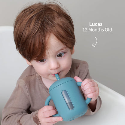 Samigo Silicone Baby Straw Cup for 6 12 18 Months, Sippy Cup for Infant and Toddler Training and Water Drinking, 6 OZ