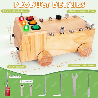 Busy Board,Montessori Screwdriver Board Set for 2-6 Years Old,Montessori Busy Board with LED Light,Wooden Sensory Toys for Boys & Girls,Christmas & Birthday Gift