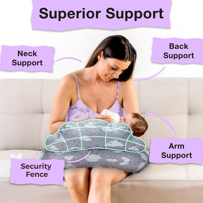 Nursing Pillow – plus Size Breastfeeding Pillows with Security Fence for Enhanced Support & Comfort – Removable Cotton Cover, Adjustable Waist Strap, Newborn Essentials Must Haves Baby Registry Search