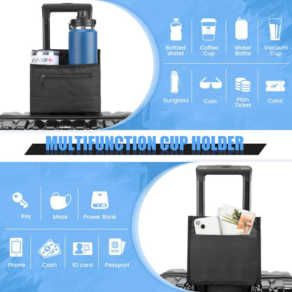 Luggage Travel Cup Holder Attachment for Suitcase Drink Carrier Caddy, Coffee Mug and Tumblers, Traveler Carry on Hands Free Accessory- Gifts for Flight Attendants Travelers Accessories- Black