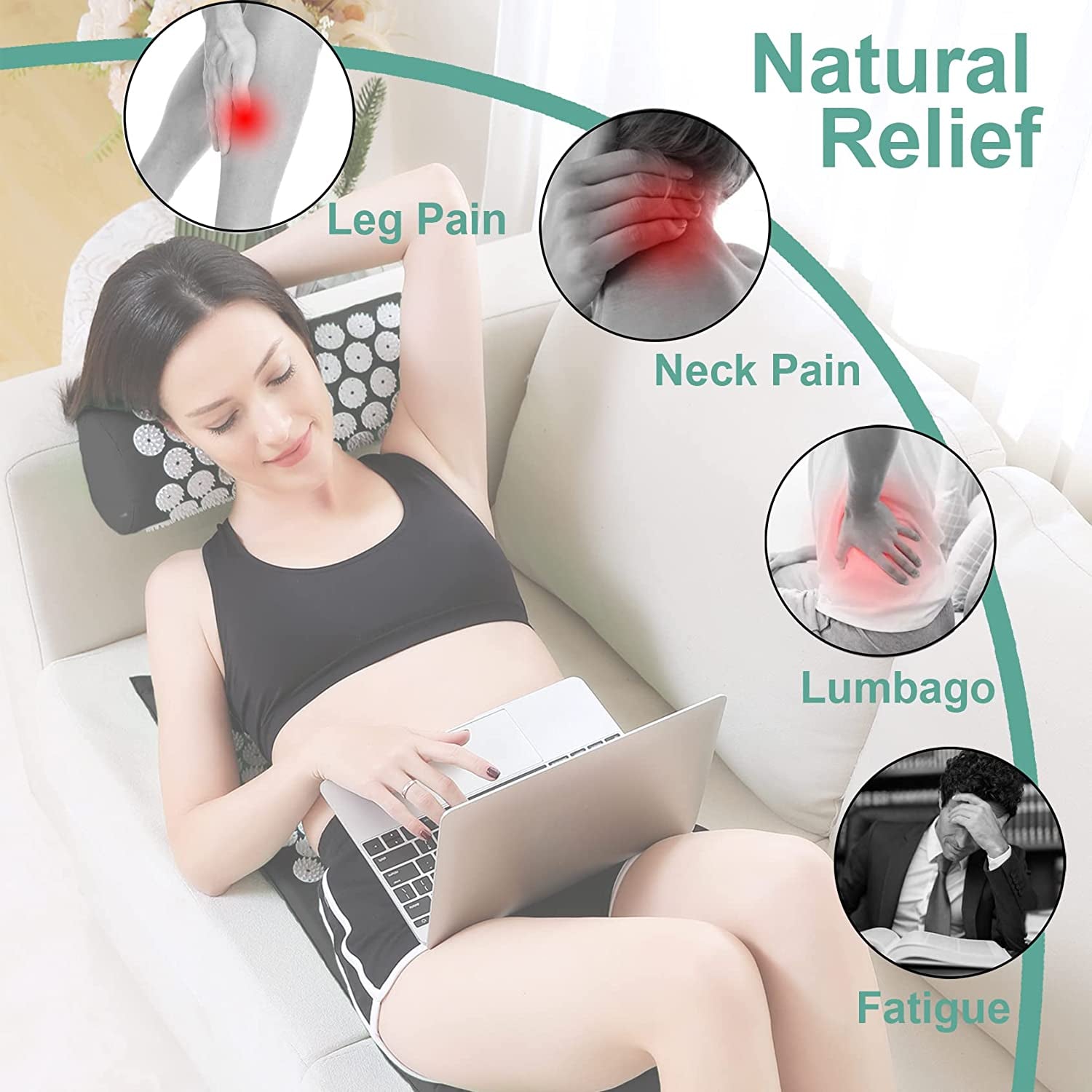 Xiaomage Acupressure Mat and Pillow Set with Bag - Large Size 28.7 X 16.5 Inch Acupuncture Mat for Neck & Back Pain, Muscle Relaxation Stress Relief, Sciatica Pain Relief Pillow (Black)