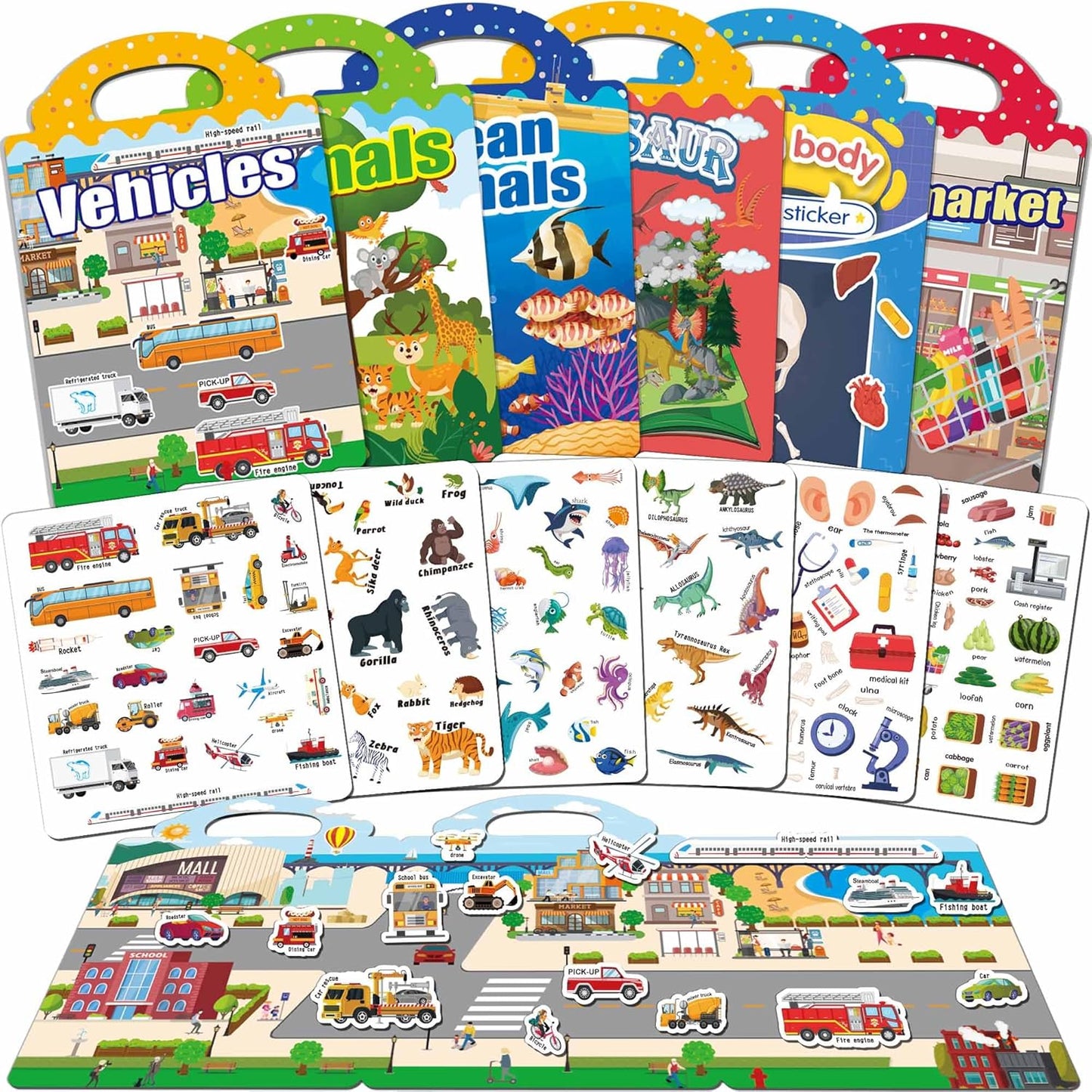 6 Sets Reusable Sticker Books for Toddlers 1-3, Jelly Sticker Books for Toddlers 2-4 Years, Toddler Travel Toys for Kids 2 3 4 Year Old Girls Boys