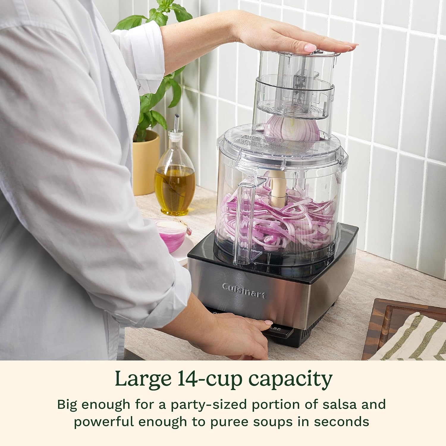 Food Processor 14-Cup Vegetable Chopper for Mincing, Dicing, Shredding, Puree & Kneading Dough, Stainless Steel, DFP-14BCNY