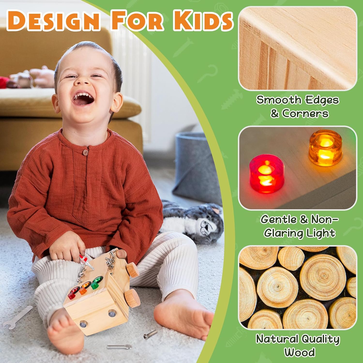 Busy Board,Montessori Screwdriver Board Set for 2-6 Years Old,Montessori Busy Board with LED Light,Wooden Sensory Toys for Boys & Girls,Christmas & Birthday Gift