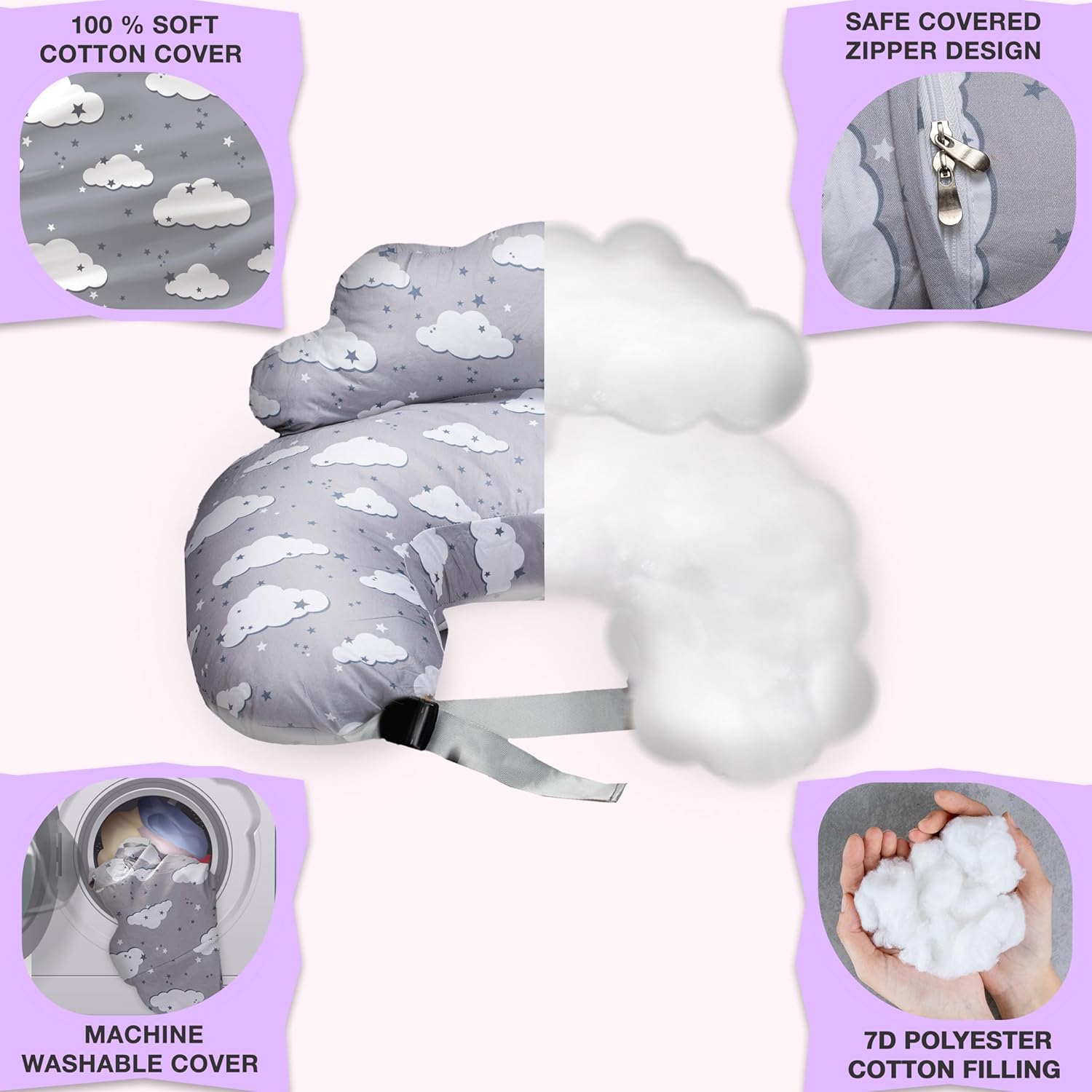Nursing Pillow – plus Size Breastfeeding Pillows with Security Fence for Enhanced Support & Comfort – Removable Cotton Cover, Adjustable Waist Strap, Newborn Essentials Must Haves Baby Registry Search
