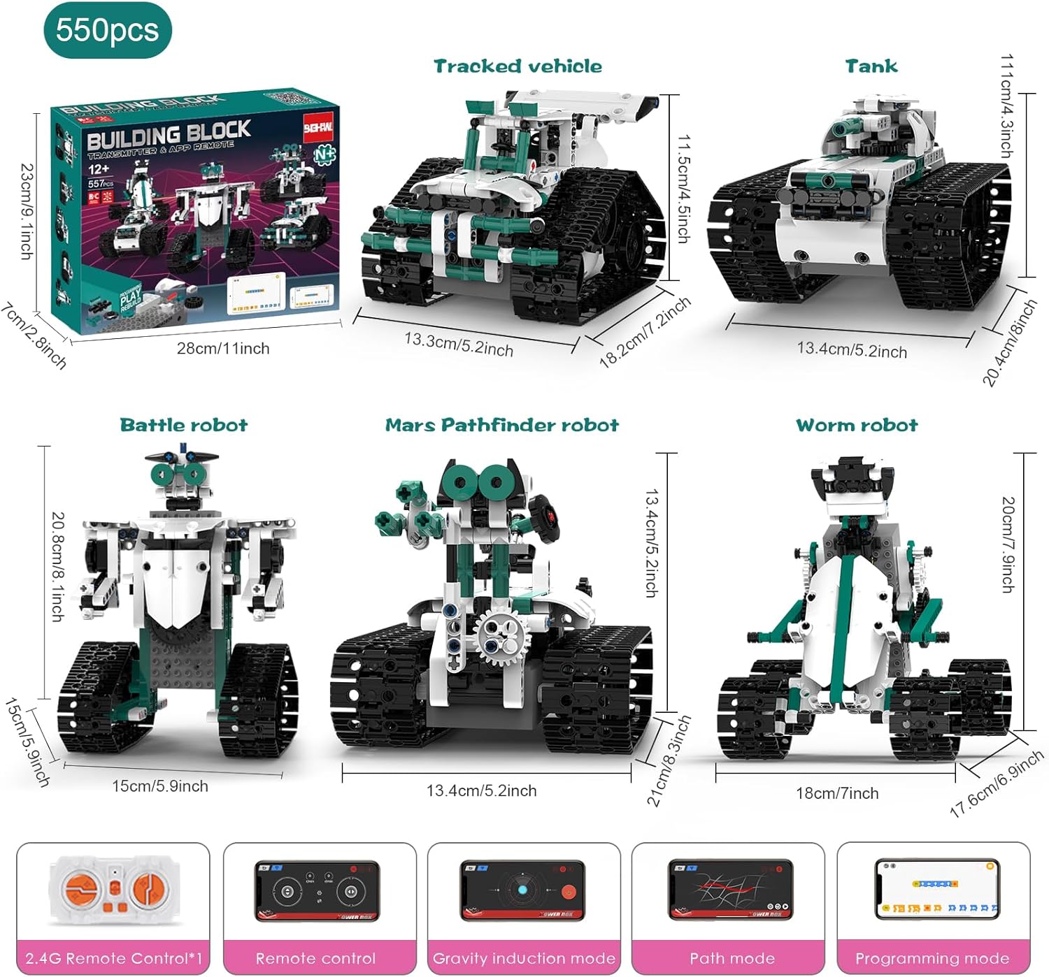 Technique Car Building Blocks Set, 13In1 Remote & APP Control Tracked Racer/Robot/Truck/Tank/Plane, STEM Kits for Kids Age 8-10, Building Toy Gifts for Boys Girls 8-16, (550 PCS)