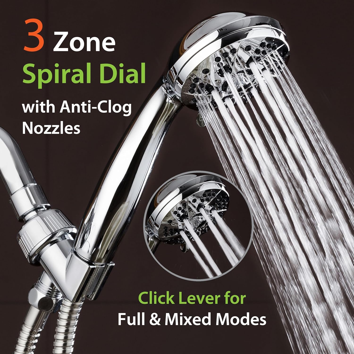 High Pressure 6-Setting 3.5" Chrome Face Handheld Shower with Hose for the Ultimate Shower Experience! Officially Independently Tested to Meet Strict US Quality & Performance Standards!