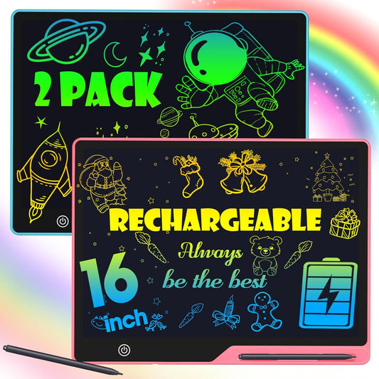 2 Pack LCD Writing Tablet for Kids, 16 Inch Rechargeable Erasable Doodle Board Colorful Toddler Drawing Pads, Preschool Learning Toys Christmas Birthday Gift3 5 7Year Old boys Girls Pink and Blue