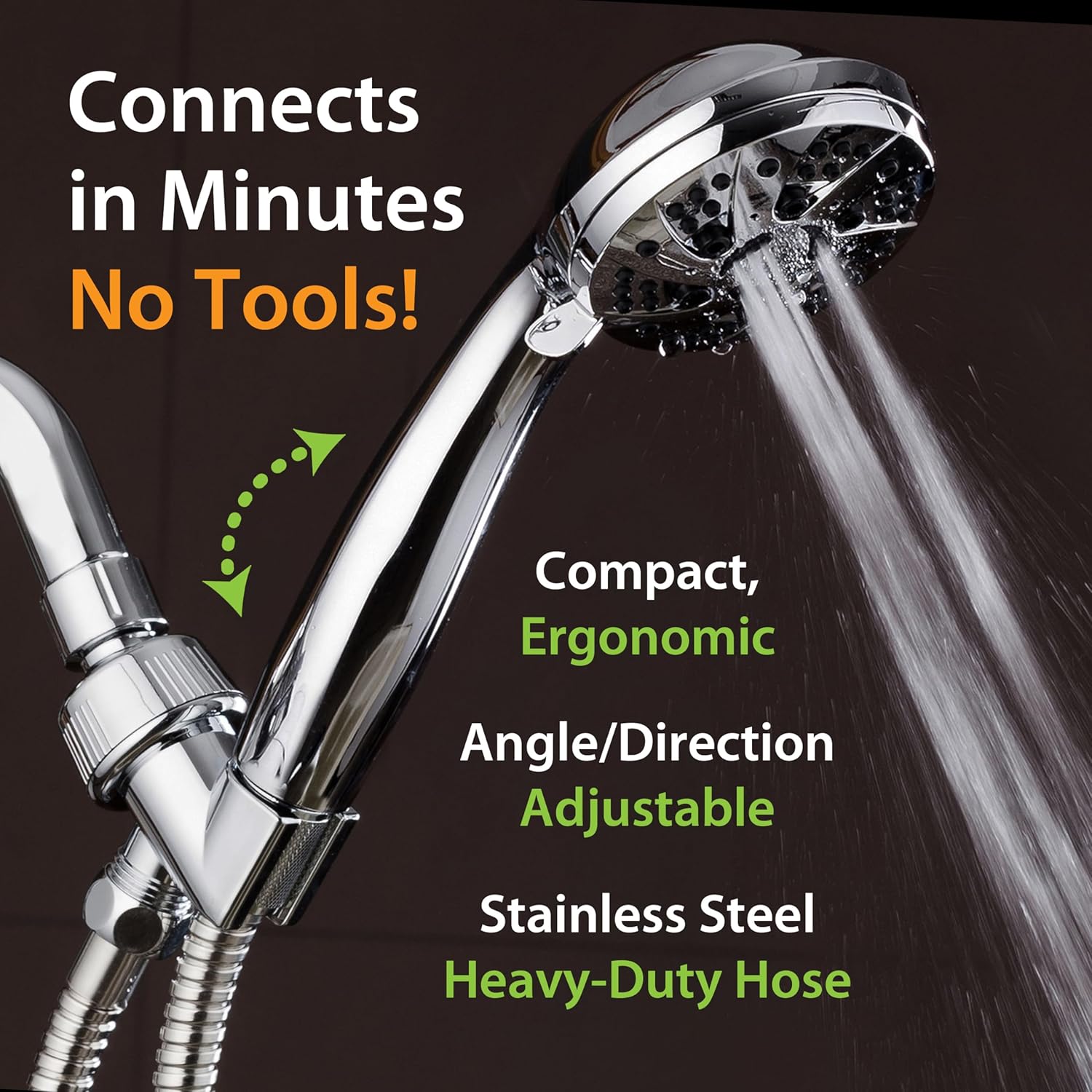 High Pressure 6-Setting 3.5" Chrome Face Handheld Shower with Hose for the Ultimate Shower Experience! Officially Independently Tested to Meet Strict US Quality & Performance Standards!