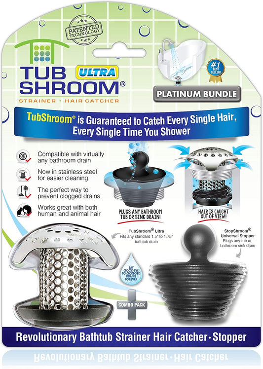 Ultra Revolutionary Bath Tub Drain Protector Hair Catcher/Strainer/Snare, Stainless Steel, Stainless Combo