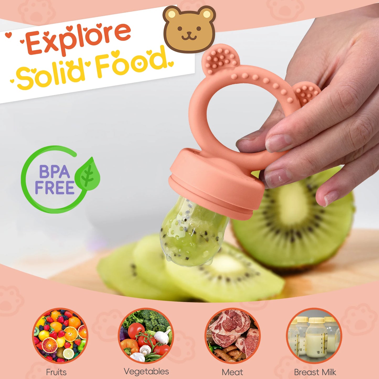 Gift Set-Animal Design Baby Fruit Feeder Freezer Tray Baby Food Frozen Breast Milk Ice Cube Mold Fruit Feeder Set with Nipples