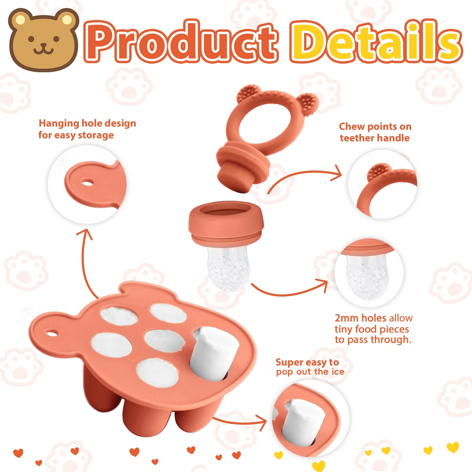 Gift Set-Animal Design Baby Fruit Feeder Freezer Tray Baby Food Frozen Breast Milk Ice Cube Mold Fruit Feeder Set with Nipples