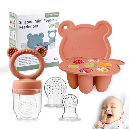 Gift Set-Animal Design Baby Fruit Feeder Freezer Tray Baby Food Frozen Breast Milk Ice Cube Mold Fruit Feeder Set with Nipples