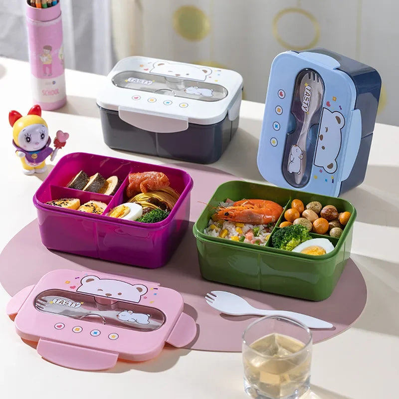 Cartoon Lunch Box Mug Set Portable Plastic Bento Box with Fork Kid'S Lunch Box Food Storage Container Food Holder