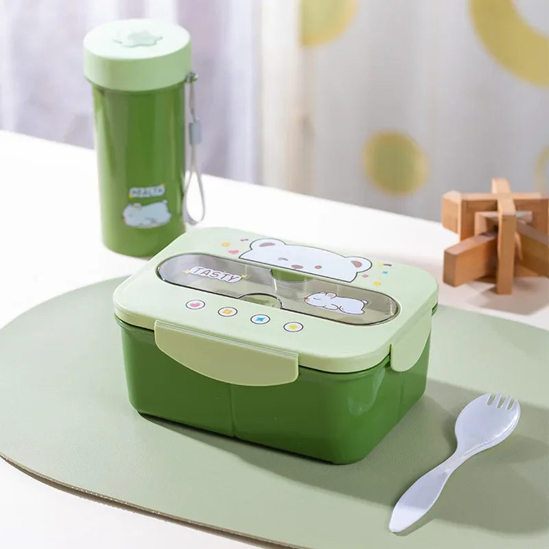 Cartoon Lunch Box Mug Set Portable Plastic Bento Box with Fork Kid'S Lunch Box Food Storage Container Food Holder