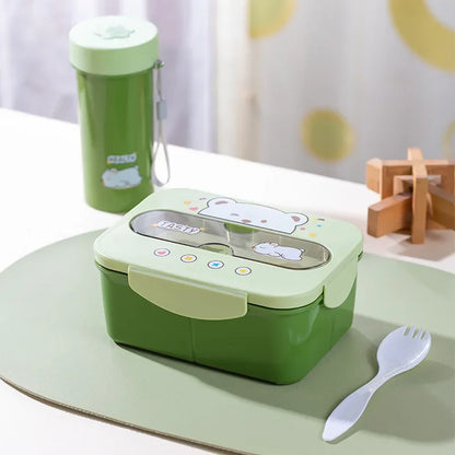 Cartoon Lunch Box Mug Set Portable Plastic Bento Box with Fork Kid'S Lunch Box Food Storage Container Food Holder